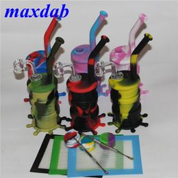 Groothandel Mini Siliconen Rig Dab Jar Bongs Water Pijp Waterpijp Silicon Oil Drum Rigs Bubbler Bong met Quartz Nail and Dabber