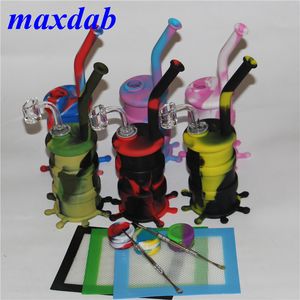 Gros Mini Silicone Rig Dab Jar Bongs Tuyau d'eau narguilé Silicon Oil Drum Rigs barboteur bong avec clou de quartz et dabber