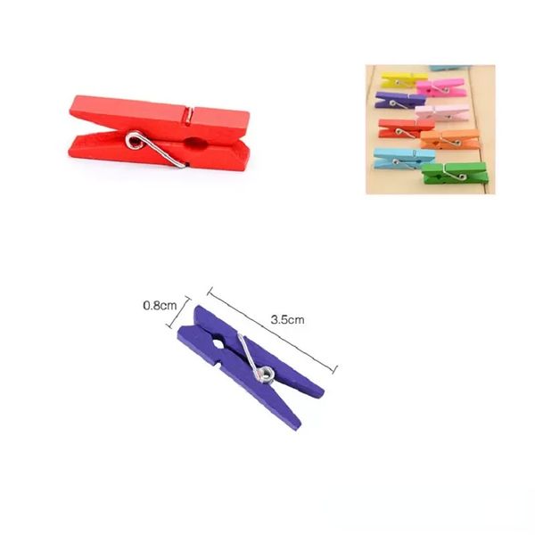 Venta al por mayor Mini Clips de resorte Pinzas para la ropa Hermoso diseño 35 mm Clavijas artesanales de madera coloridas para colgar ropa Tarjetas de mensajes fotográficos de papel