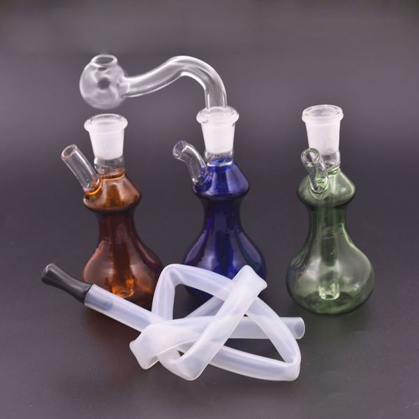 Vente en gros MINI MINI VASE Style 10mm Femelle Verre Huile Huile Régiche Eau Bong épaisse Pyrex Travel Dab Plate-forme avec bol à huile de verre de 10 mm et paille en silicone