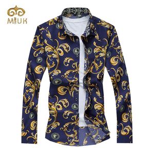 Vente en gros- MIUK Imprimer Col Rabattu Manches Longues Casual 5XL 4XL 3XL Floral Hommes Chemise De Plage Chemise Homme Été Marque Vêtements