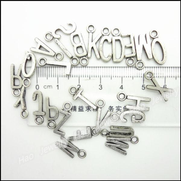 Venta al por mayor-Mezcla 520pcs Encantos letra del alfabeto Colgante de plata tibetana Aleación de zinc Se adapta a la pulsera Collar DIY Resultados de la joyería de metal