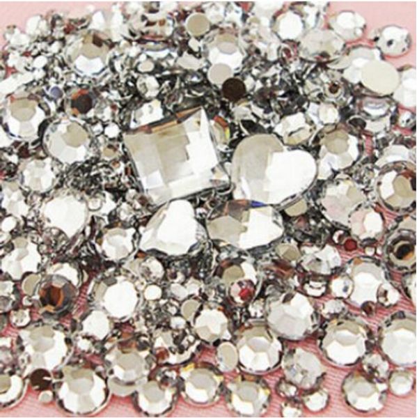 Vente en gros-Mix tailles 1000pcs cristal clair rond acrylique lâche Flatback strass Nail Art pierres de cristal pour les décorations de vêtements de mariage f