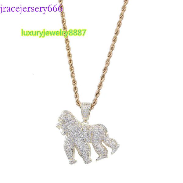 Wholesale Moissanite Zircon Hip Hop Iced Out Sterling Sier Monkey Animal Gorilla Jewelry Collier Pendeur pour hommes