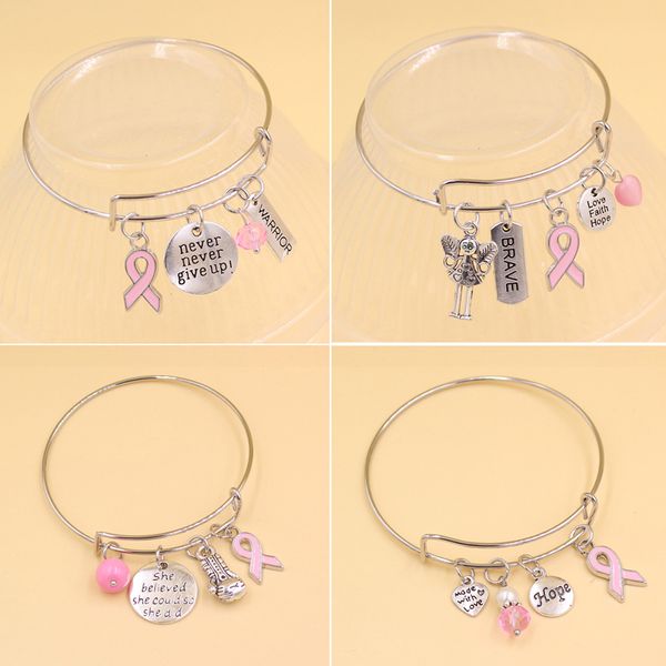 Bijoux de sensibilisation à la motivation, Bracelet contre le Cancer du sein, courageux guerrier, elle croyait ne jamais abandonner, breloques, vente en gros