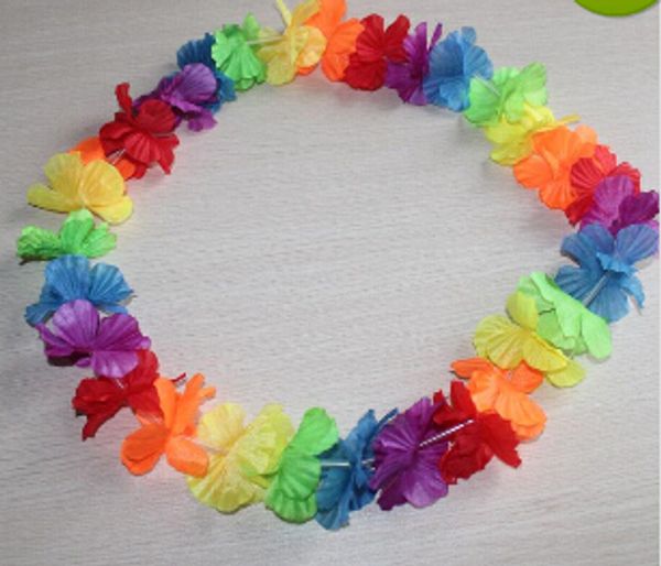 Guirlande de fleurs artificielles multicolores arc-en-ciel hawaïen, collier de plage, fête Luau, fierté gay, 40 pouces, vente en gros
