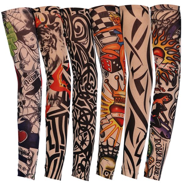 Calentadores de piernas Venta al por mayor Multi estilo 100% Nylon elástico Falso tatuaje temporal manga diseños cuerpo Brazo medias tatoo para hombres geniales mujeres