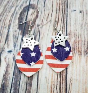 Boucles d'oreilles en forme de feuille de larme en faux cuir multicouche en gros drapeau américain boucles d'oreilles en forme d'étoile à cinq branches pour femmes mode Q0709
