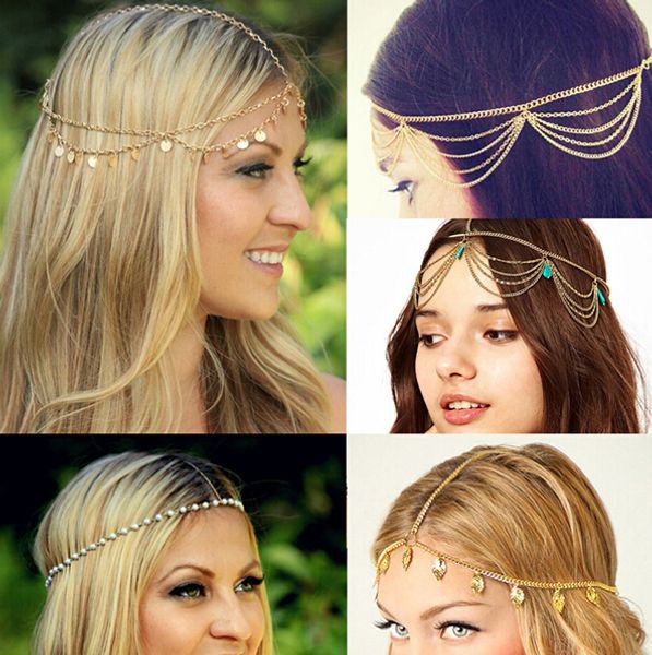 Gros-Multilayer horquillas bijoux bijoux or gland cheveux Bindi laisse Boho accessoires pour cheveux strass diadème diadème princesse coroa