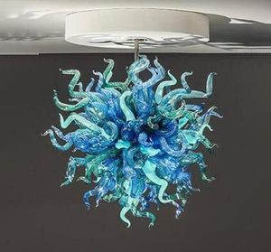 Lámparas al por mayor Lámpara de araña de pantalla azul y verde de Murano con luces colgantes de cristal veneciano soplado a mano artístico con luz LED