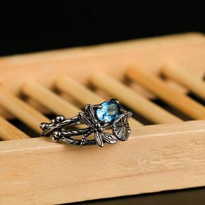 Groothandel-n zilveren ringen Dragonfly lotus bloem ontwerp ring geluk 5 maat trendy effen Thaise sier ring voor vrouwen mannen sieraden ornament