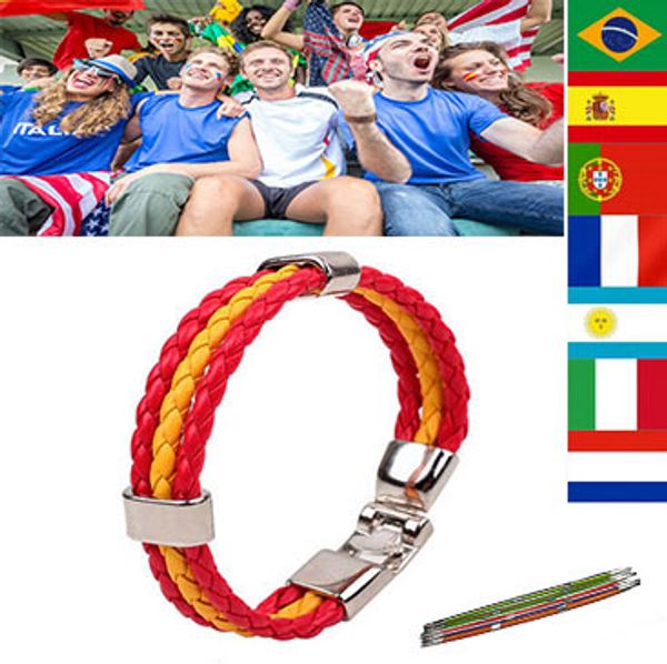 Venta al por mayor-Color de la bandera nacional Cadena de mano Equipos de la Copa del Mundo Fans Pulseras España Brasil Italia Inglaterra Francia Alemania Bandera Pulsera con dijes