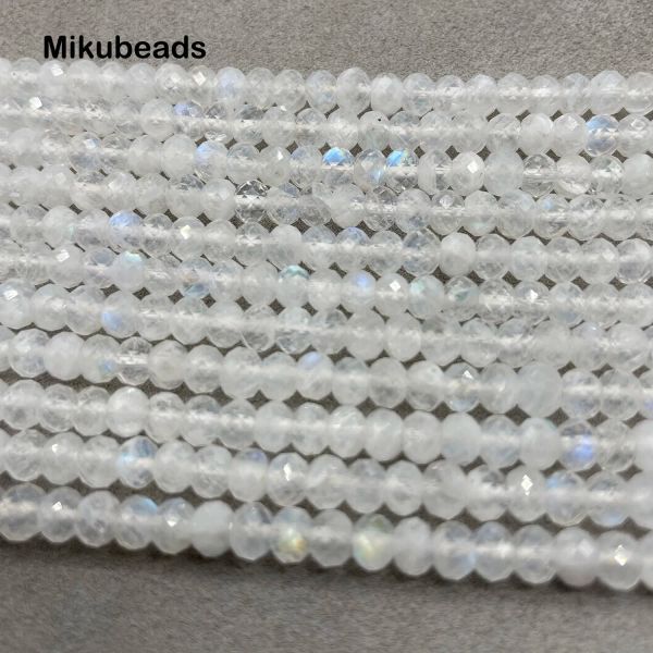 Natural al por mayor 3*5 mm AAA+ Moonstone Faceted Rondelle Beads sueltas para joyas que hacen pulseras de bricolaje Collar Mikubeads
