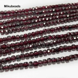 En gros naturel 4mm02 Garnet à facettes rouges Perles en vrac carré pour les bijoux faisant des bracelets de bricolage Collier Mikubeads 231221