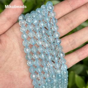 Groothandel natuurlijke 75 mm blauwe topaz gefacetteerd ronde losse kralen voor het maken van sieraden doe -het -zelf ketting armband mikubeads 231221