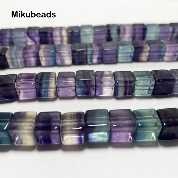 En gros naturel 8 mm coloré fluorite carré lisse perles lâches pour les bijoux faisant des bracelets de bricolage Collier 231221