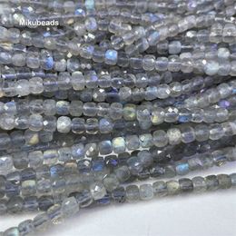 Perles carrées à facettes en Labradorite naturelle, vente en gros, 4mm, amples, pour la fabrication de bijoux, bracelets, colliers, Mikubeads, 240108