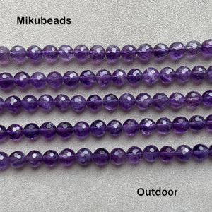 En gros naturel A 8 mm 10 mm Amethyst Facetted Round Loose Perles pour bijoux Making DIY Bracelets Collier Mikubeads 240510