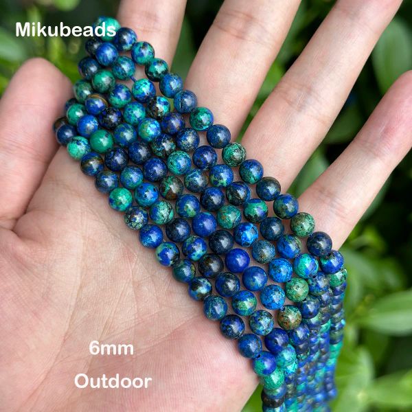 En gros naturel aaa 6 mm 8 mm chrysocolla lapis lazuli lisse rond perles lâches pour faire des bijoux bracelet bricolage 38 cm