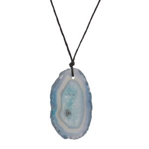 Gros naturel tranche d'agate collier pendentif fait main en cuir corde agate tranches pendentif