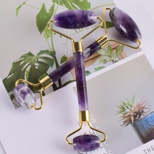 Masseur de tête en cristal d'améthyste naturelle en gros pour bâton de visage Massage anti-cellulite à rouleau de pierre de quartz violet avec boîte de vente au détail Masajeador De Cabeza De Cristal