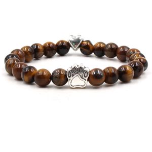 Venta al por mayor de cristal Natural amatista turquesa Chakras 8MM cuentas pulsera aleación gato garra cuentas pulsera para mujer joyería Animal