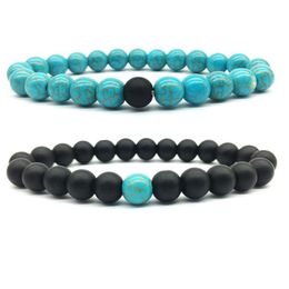 Groothandel Natuurlijke Domme Black Frosted Blue Turquoise Bead Friendship Armband Handgemaakte Liefhebbers Hand String voor Dames Mannen Stretch Sieraden Gift