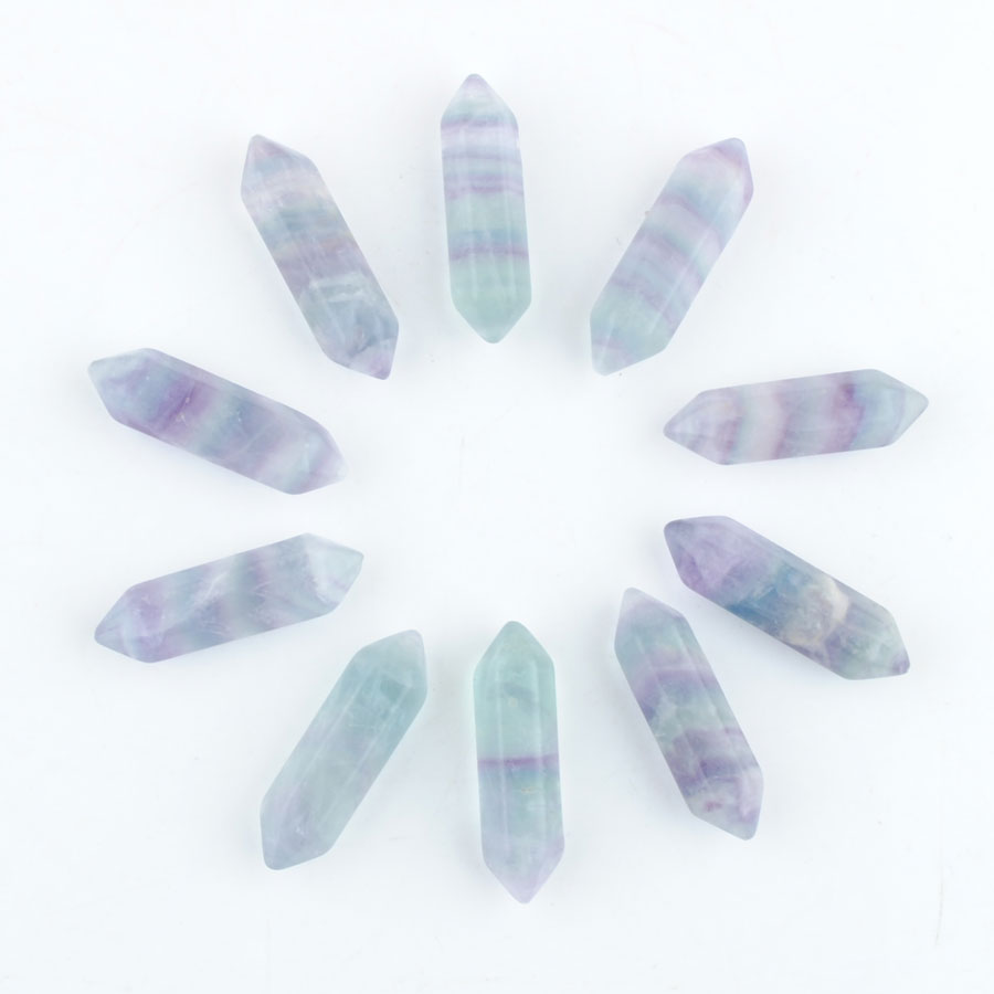 Wholesale Natural Gemstones Flourite Hexagonal Healing Pointed Reiki Chakra No Hole Pendant Beads For Women Man Jewelry 30x8mm DU3379