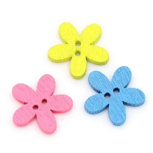 Boutons de fleurs mélangés colorés en bois naturel, accessoires de couture pour Scrapbooking, bricolage artisanal, 2 trous, vente en gros