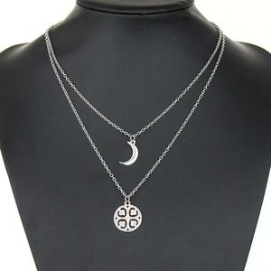 Collar de mujer al por mayor Cadenas de eslabones de dos pisos Collares de luna curva Europa y América Venta caliente niña joyería de plata envío gratis