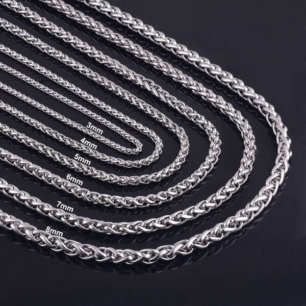 Colliers en gros 3mm 4mm 5mm 6mm 7mm 8mm chaîne de blé hommes chaîne collier personnalisé en acier inoxydable collier