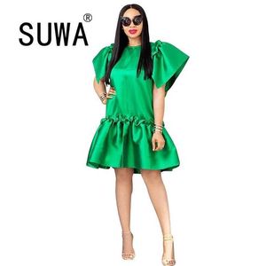 Groothandel neon kleding vrouwen jurken zomer aanbevelen Franse stijl korte mouw A-lijn elegante casual jurk 210525