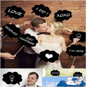 Gros-Nouveau 10 pcs Photo Booth Props Pour Party Plain Black Card Board On A Stick + Free Chalk