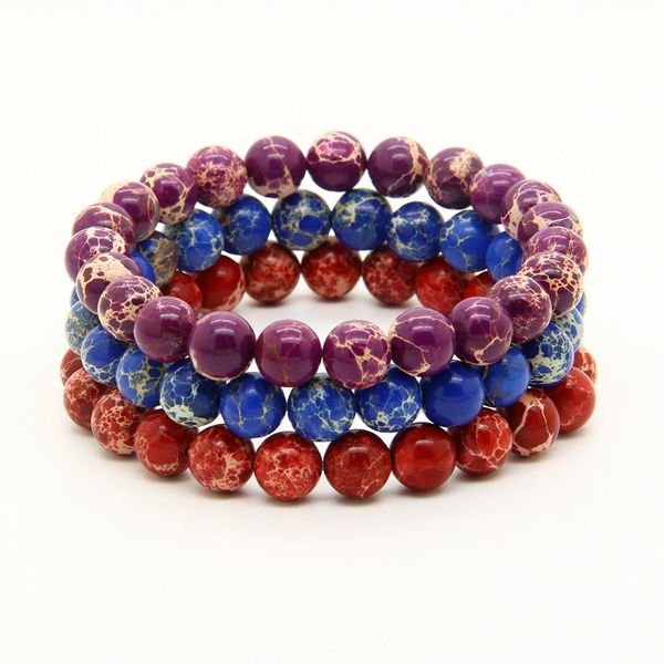 Vente en gros Nouveau 10pcs / lot Mix Couleurs 8mm Bonne Qualité Bleu, Rouge, Noir, Turquoise Mer Sédiments Pierres Énergie Couples Bracelets Perlés