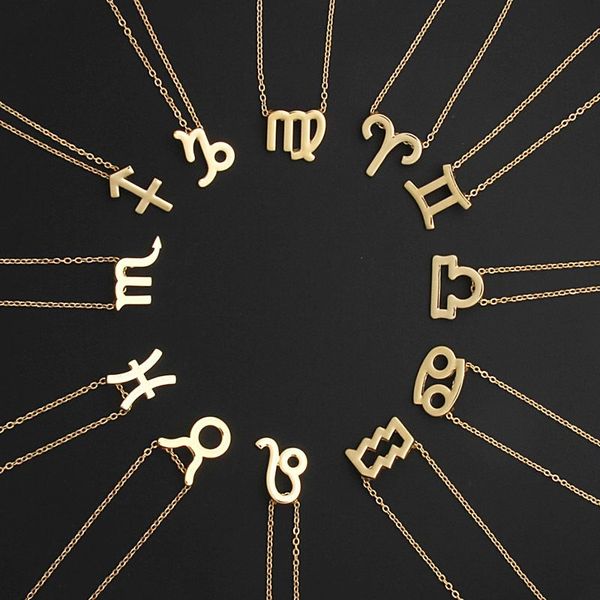 Venta al por mayor Nuevo collar de diseñador de 12 constelaciones Tarjeta de regalo blanca Signo del zodiaco Colgante Oro Cadenas de plata para hombres Mujeres Joyería de moda