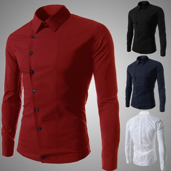 Venta al por mayor- Nuevo 2014 Camisa de vestir para hombre Algodón Casual Hombres Camisas de manga larga Slim Fit Primavera Otoño Ropa para hombres 14CS21 M-XXXL