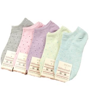 Gros-Nouveau 2016 Mode Été Femmes Chaussette Marque Bonbons Couleur Dot Femme Chaussettes En Coton Pour Fille 5 paires/lot