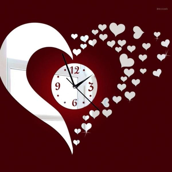 Venta al por mayor- 2021 Espejo Lovely Hearts Wall Art Reloj Calcomanía DIY Reloj Safe Novedad Decoración del hogar Relojes para niños Decor1