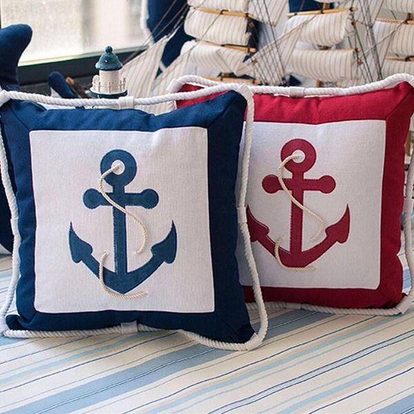 Funda de almohada al por mayor- 40 * 40 cm Ancla de timón mediterráneo Barco de vela Cubierta de lona Oficina Suministros para el hogar Almohadillas de almohada1