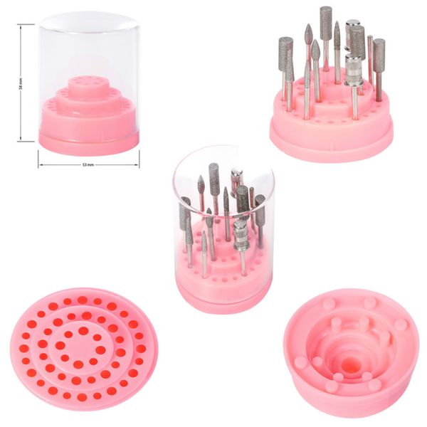 All'ingrosso- Nuovo espositore per stand espositivo con supporto per punta per trapano per unghie a 48 fori con coperchio in acrilico Pro Contenitore per manicure per nail art