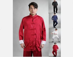 Groothandel gratis verzending nieuwe 5 kleuren Chinese mannen jurk zijde satijn kung fu tang pak pyjama jas broek sets maat: ML XL 2XL 3XL