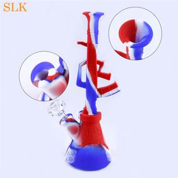 Vente en gros Nouveau 11 '' AK47 Silicone Bubbler Tuyaux D'eau Shisha Narguilé Fumer Du Tabac En Verre Bongs Oil Rig Silicone Fumer Pipe 420