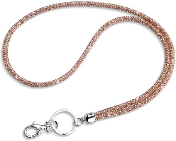 Venta al por mayor nuevo All Around Bling Crystal Leather Neck Strap Lanyard Badge Keys Holder Cute Rhinestone ID de regalo