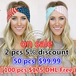 Groothandel-Nieuwe Amerikaanse vlag Hoofdband 4 juli USA Turban Stretch Hoofdbanden Bandana Turbante Haaraccessoires Gratis Verzending A0394