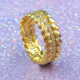 Groothandel-Nieuwe collectie 18k geelgoud glans graanring met originele doos voor echte 925 zilveren bruiloft gift ringen set