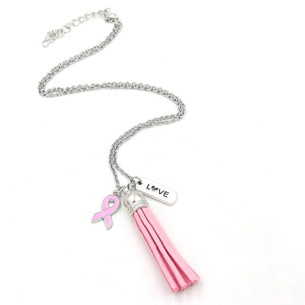 Bijoux de sensibilisation pour femmes, vente en gros, ruban à pampilles rose, pendentif d'amour, breloques, collier contre le Cancer du sein, vente en gros, nouvelle collection