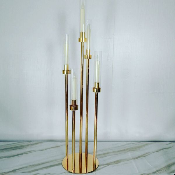 Sin vela) Venta al por mayor Nueva llegada Centro de mesa de oro 5 Candelabros de cabeza Candelabro alto para decoración de mesa Evento de boda Fiesta Pasillo Etapa sunyu541