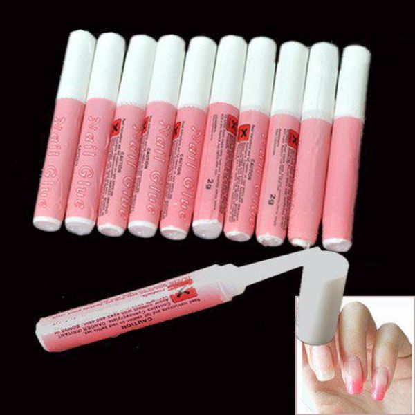 En gros 100 pcs/Lot colle à ongles rose 2g Mini professionnel beauté Nail Art colle acrylique décorer conseils livraison gratuite