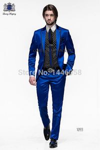 Groothandel-Nieuwe Collectie One Button Royal Blue Groom Tuxedos GroomsMen Mens Bruiloft Suits Prom Bridegroom (jas + broek) NO: 313