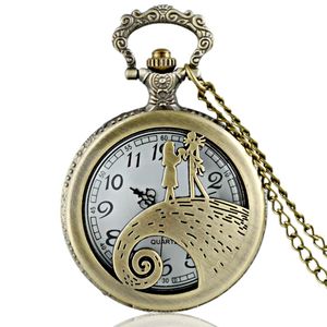 Gros-Nouveautés Antique Bronze Creux Cauchemar Avant Noël Montre De Poche Collier Hommes Fob Quartz Montre Cadeau